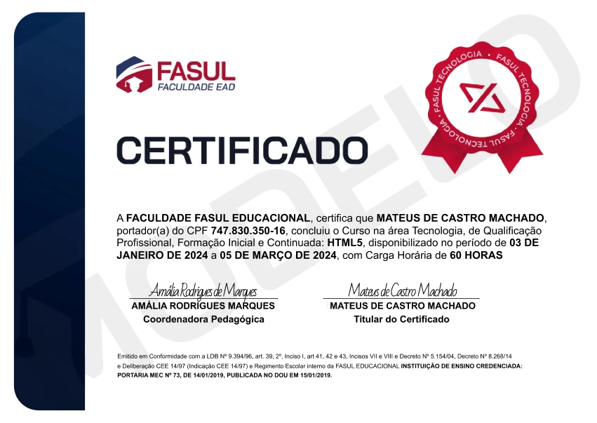 Certificado Tecnologia FASUL Educacional